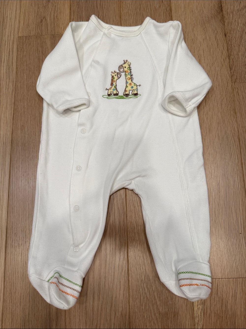 Little Me White Baby One-Piece Footed Sleeper with Giraffe Embroidery